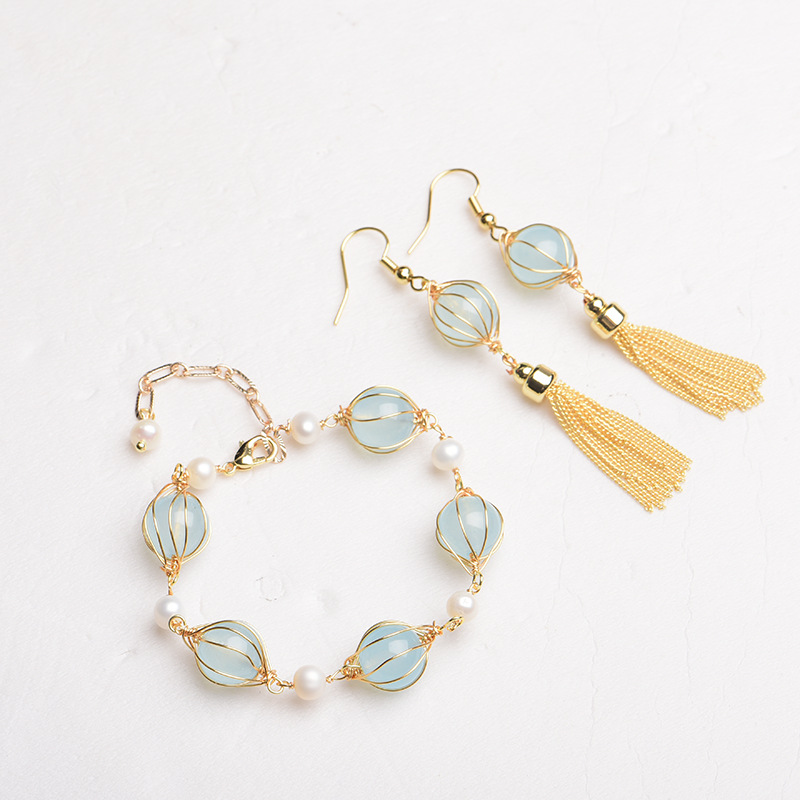 Charm Bracelet Beads - الأزرق الطبيعي اليشم الخرزة الأقراط الإكسسوارات
